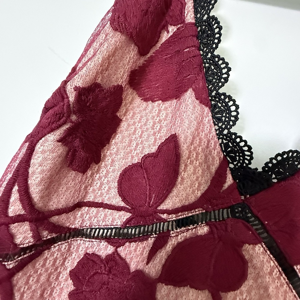 Lulus Mermaid Slip Maxi Dress Burgundy Sz S Formal Wedding Guest Floral Lace - Picture 11 of 11